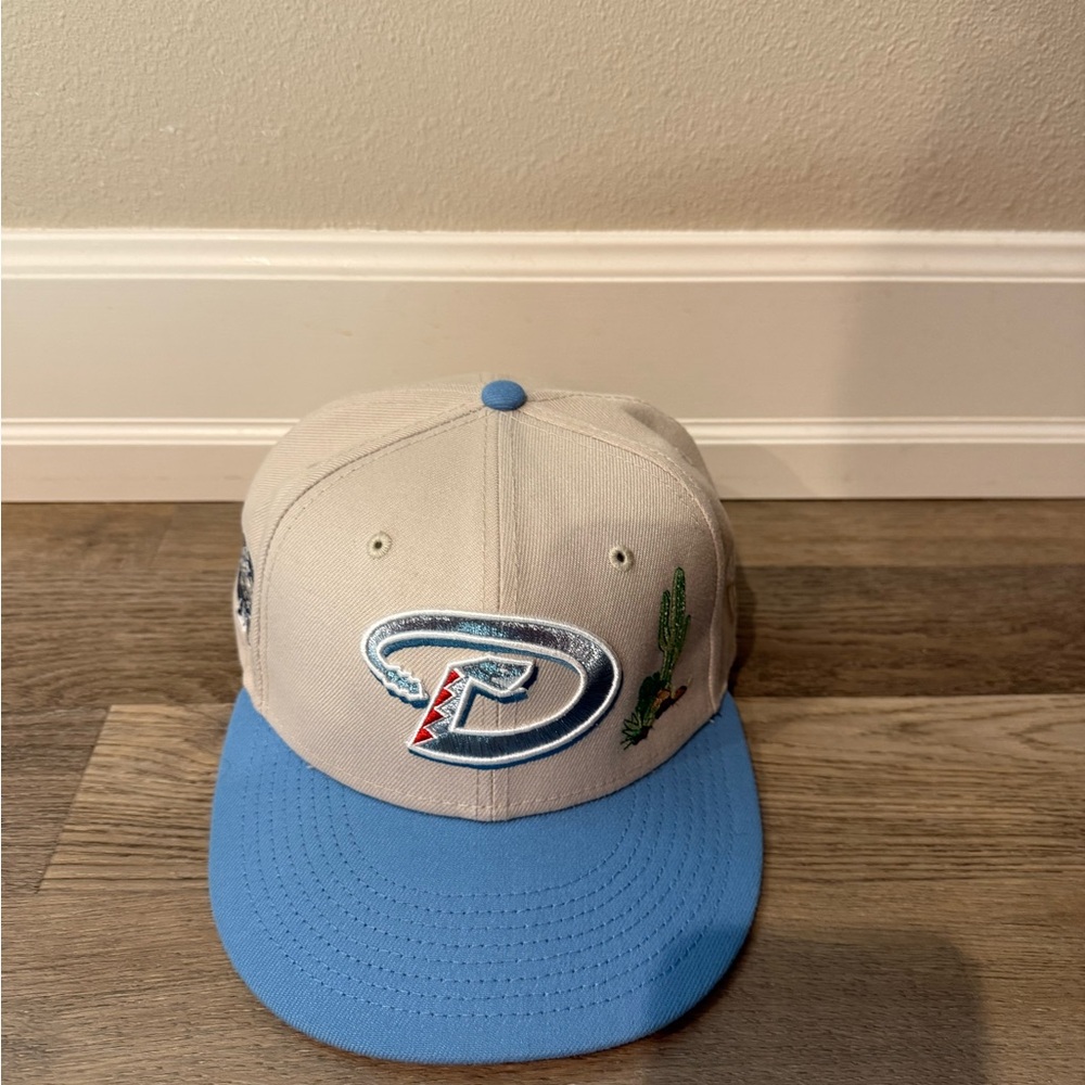 Fitted Beige and Blue Baseball Cap